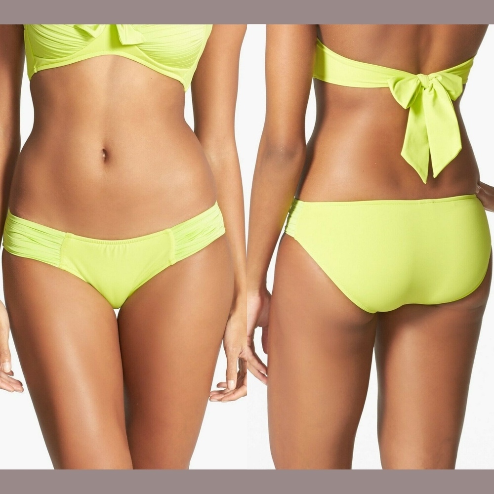 NEW Seafolly Pleated Side Hipster Bikini Bottoms in Neon‎ [ 6 US]